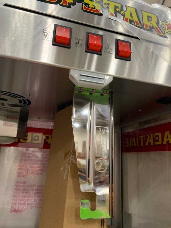 Photo 1 of (please see all images) Top Star Popcorn Machine - 12oz Stainless-Steel Kettle, Reject Kernel Tray, Warming Light, and Accessories by Great Northern Popcorn (Red and Yellow)