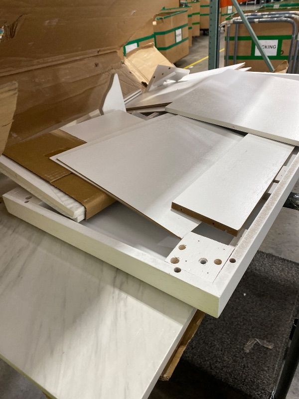 Photo 1 of MISSING MULTIPLE PARTS ------------------SELLING FOR PIECES--------------------Crosley Furniture Avery Rolling Kitchen Island Storage Cart with Shelves, Microwave Stand, Coffee Bar, Distressed White