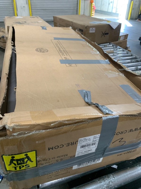 Photo 1 of MISSING MULTIPLE PARTS ------------------SELLING FOR PIECES--------------------Crosley Furniture Avery Rolling Kitchen Island Storage Cart with Shelves, Microwave Stand, Coffee Bar, Distressed White