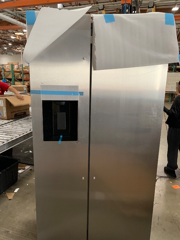 Photo 1 of (tested)(powers on) Kenmore 36" Side-by-Side Refrigerator with Freezer - Accela Chill, Water & Ice Dispenser, Adjustable Glass Shelves, ENERGY STAR Certified, 20 cu. ft. Capacity - Fingerprint Resistant Stainless Steel