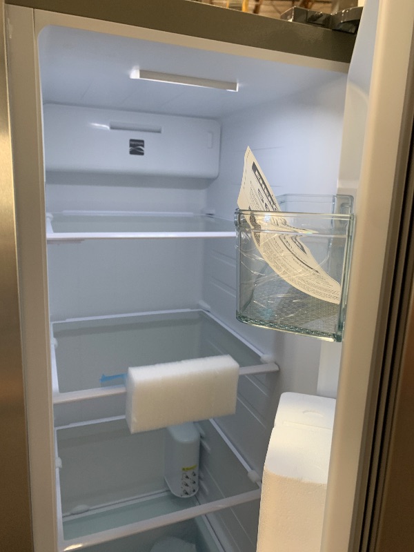 Photo 1 of (tested)(powers on) Kenmore 36" Side-by-Side Refrigerator with Freezer - Accela Chill, Water & Ice Dispenser, Adjustable Glass Shelves, ENERGY STAR Certified, 20 cu. ft. Capacity - Fingerprint Resistant Stainless Steel