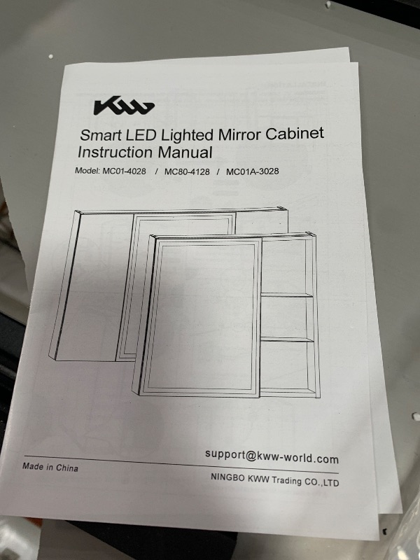 View 3 of (see images for damage) KWW LED Lighted Bathroom Medicine Cabinet with Sockets & USBs, Defogger, Dimmable, 3 Color Light Makeup Mirror, Easy to Install, Wall Mounted Cabinet (3 door-41 * 28)