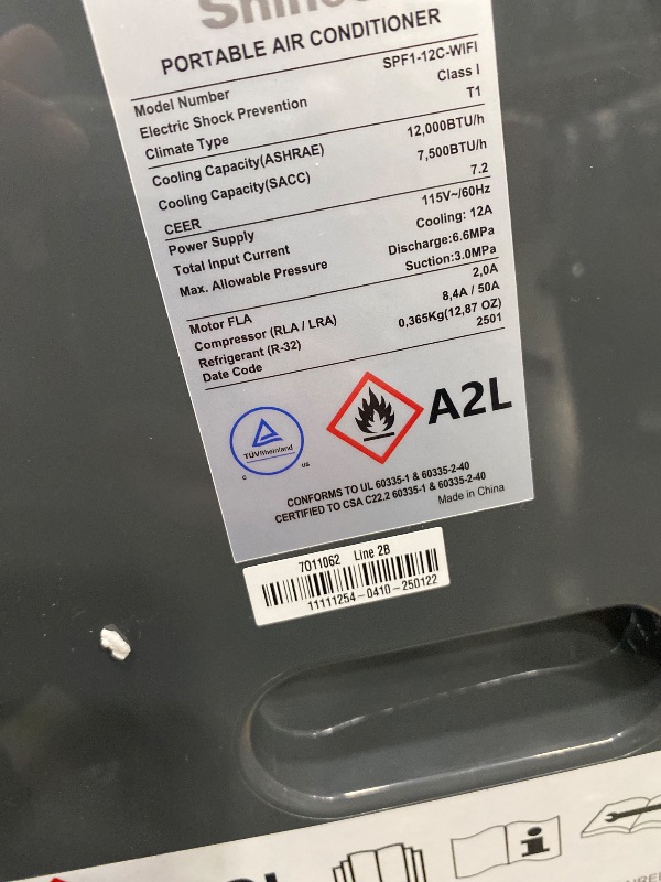 Photo 1 of **Parts Only** Shinco 12,000 BTU Portable Air Conditioner with WiFi, Portable AC Unit with Built-in Cool, 3-in-1 Cooling Fan & Dehumidifier for Rooms up to 400 Sq.Ft, Remote, 24H Timer, Installation Kits