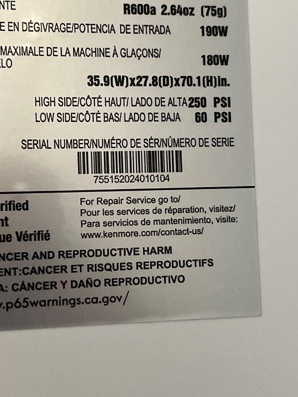 Photo 1 of ********REFRIDGERATOR  SECTION DOES NOT WORK- FOR PARTS ONLY*************
Kenmore 36" French Door Refrigerator with Freezer - Accela Chill, Adjustable Shelving, Humidity Controlled Crispers, ENERGY STAR Certified, 20.3 cu. ft. Capacity, Fingerprint Resist