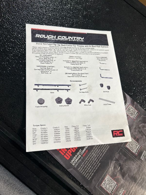 Photo 1 of (missing accessories and parts) Rough Country Hard Tri-Fold Flip Up Tonneau Cover for Chevy Silverado & GMC Sierra 1500 (2019-2026) – Flush Aluminum Bed Cover, Fits 5'10" Short Bed