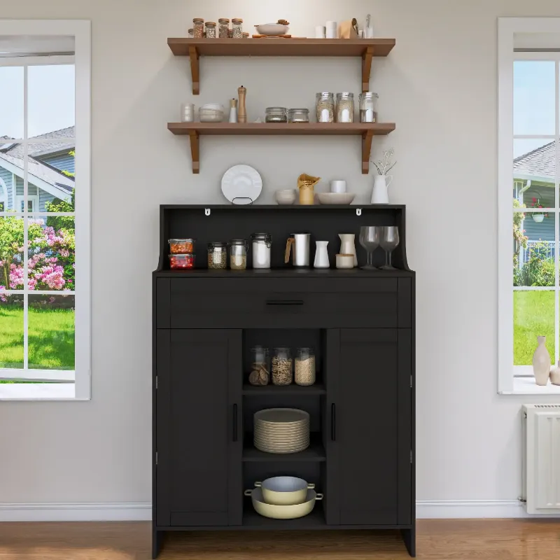Photo 1 of (black set) Viaozutis Storage Cabinet with Doors and Drawers, Kitchen Storage Cabinet with 1 Large Drawer,2 Doors,and 2 Adjustable Shelves,for Bathroom/Kitchen/Living Room/Entrance Hall (White)