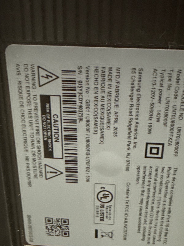 Photo 1 of ***Parts Only*** Samsung 70-Inch Class Crystal UHD U8000F 4K Smart TV (2025 Model) Endless Free Content, Crystal Processor 4K, MetalStream Design, Knox Security, Alexa Built-in