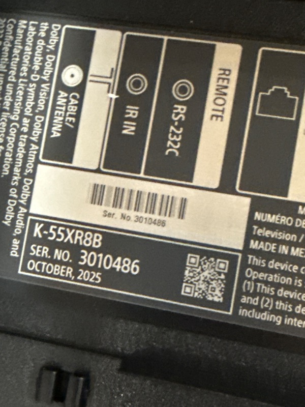 Photo 1 of ***Parts Only*** Sony 55 Inch OLED 4K Ultra HD TV BRAVIA XR8B Smart Google TV with Dolby Vision HDR and Exclusive Features for PlayStation® 5 (K-55XR8B), 2025 Model