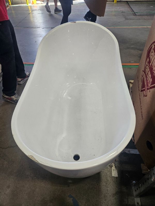 Photo 1 of (VIEW ALL IMAGES) WOODBRIDGE Acrylic Freestanding Contemporary Soaking Tub with Brushed Nickel Overflow and Drain, B-0006 / BTA1507, 54" Bathtub White