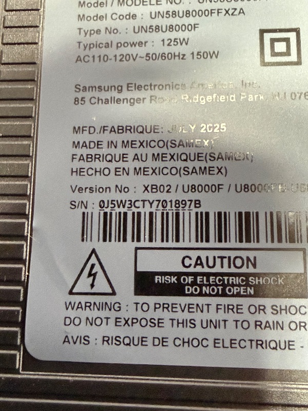 Photo 1 of ***Parts Only*** Samsung 58-Inch Class Crystal UHD U8000F 4K Smart TV (2025 Model) Endless Free Content, Crystal Processor 4K, MetalStream Design, Knox Security, Alexa Built-in