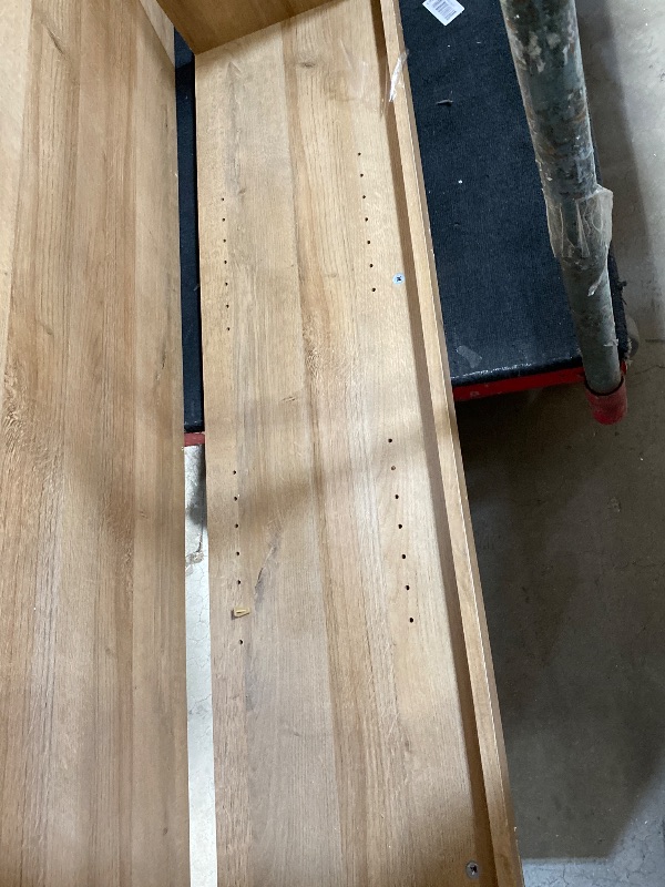 Photo 1 of *** DAMAGED SHOWN IN PHOTO, NO SHELVES *** ***Prepac Moda 5-Tier Tall Wooden Bookcase, Oak Storage Cabinet, Display Cabinet, Bookshelf with Storage Shelves 31.75" W x 80" H x 12" D for Home Office, Living Room, Bedroom Organizer