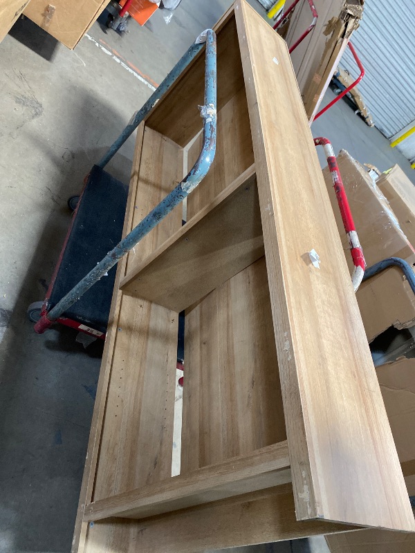 Photo 1 of *** DAMAGED SHOWN IN PHOTO, NO SHELVES *** ***Prepac Moda 5-Tier Tall Wooden Bookcase, Oak Storage Cabinet, Display Cabinet, Bookshelf with Storage Shelves 31.75" W x 80" H x 12" D for Home Office, Living Room, Bedroom Organizer