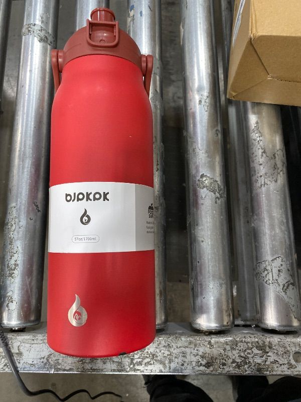 View 2 of *** BROKEN LATCH ***BJPKPK Insulated Water Bottles with Straw, 45 oz Stainless Steel Metal Water Bottle with One-handed Opening Lid, BPA Free Reusable Jugs for Gym Sports Outdoors, Red