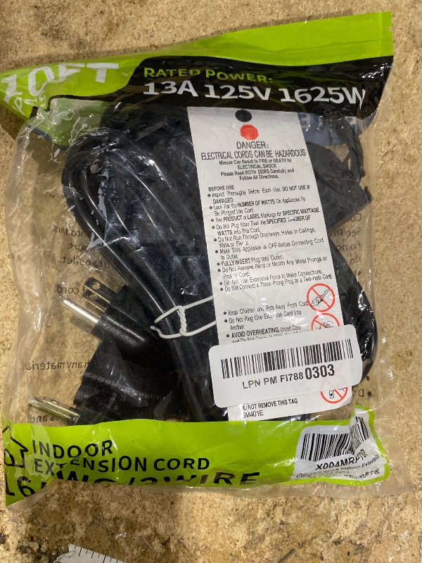 View 2 of 10 FT (2Pack) 13A 1625W 16/3 Black Extension Cord, Indoor Extension Cord for Laptops, Coffee Makers, Office Home Appliances, 3 Prong Resistant Cable Flexible, 125V ETL Listed