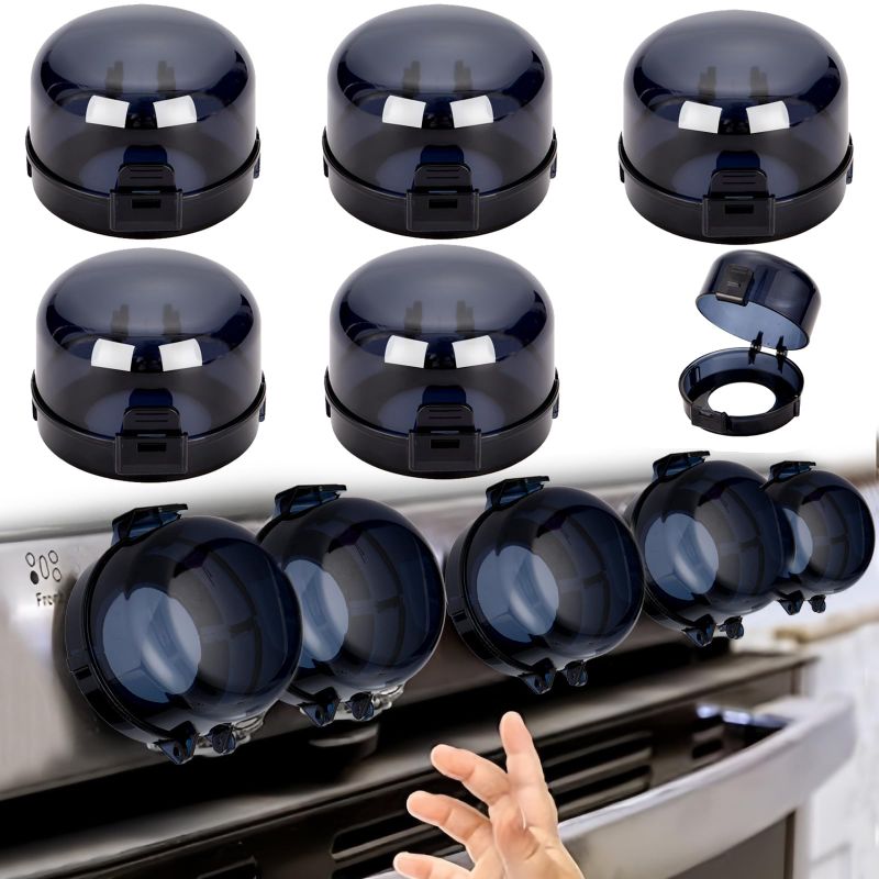 View 1 of 5PCS Stove Knob Safety Covers, Gas Stove Knob Locks Covers, Oven Knob Covers for Child Safety, Baby Child Proof Knob Locks Covers for Stove Handle Oven Gas Burners for Kids Pets(XL) (MISSING 1)