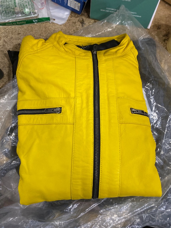Photo 1 of Real Lambskin Leather Biker Jacket - Quilted Cafe Racer Zip Up Moto Jackets Men Moto Jacket Men for Bikers (US, Alpha, Large, Regular, Regular, Yellow)