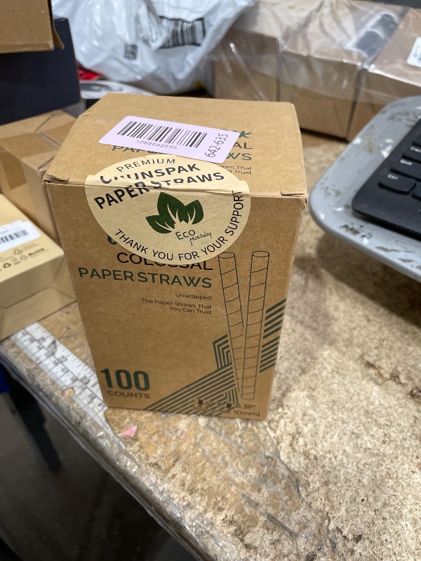 Photo 1 of [10mm Wide] Chunspak 6" Short Fat Colorful Striped Paper Drinking Straws Disposable 100 Counts for Smoothie, Milkshakes, Thick Drinks - Biodegradable