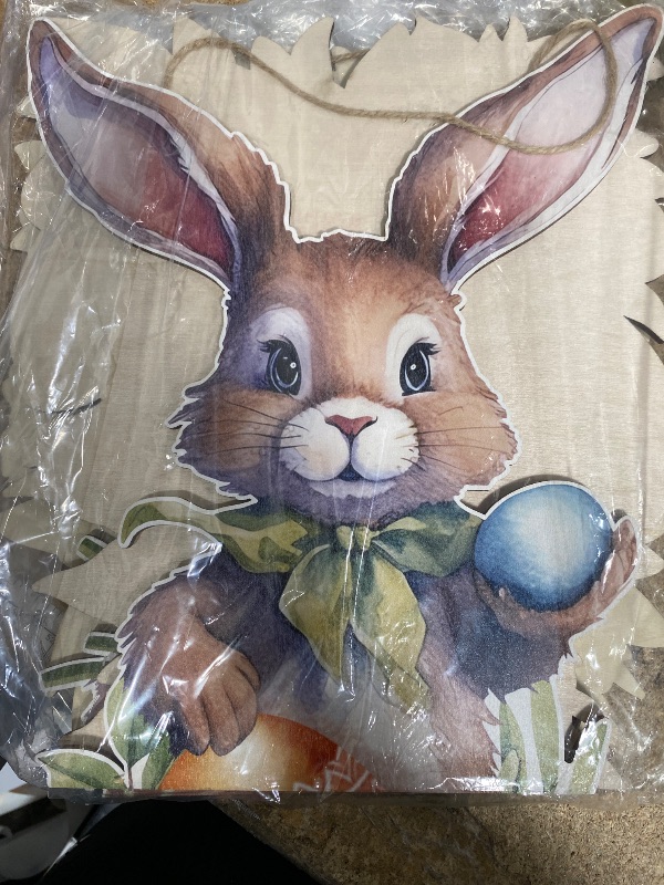 Photo 1 of 2 Pcs Large Easter Bunny Hanging Sign 27.56 x 11.81 Inches Bunny Wooden Front Door Decorations Rabbit Hanging Hanger Easter Rabbit Porch Sign for Home Indoor Outdoor Wall Spring Decoration(Cute)