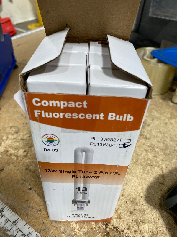 Photo 1 of (6 Pack) 13 Watt Single Tube 2 Pin GX23 Base,PL-13W GX23 4100K Compact Fluorescent Light Bulb, Replaces Philips PLS13W41, Sylvania CF13DS/841/ECO