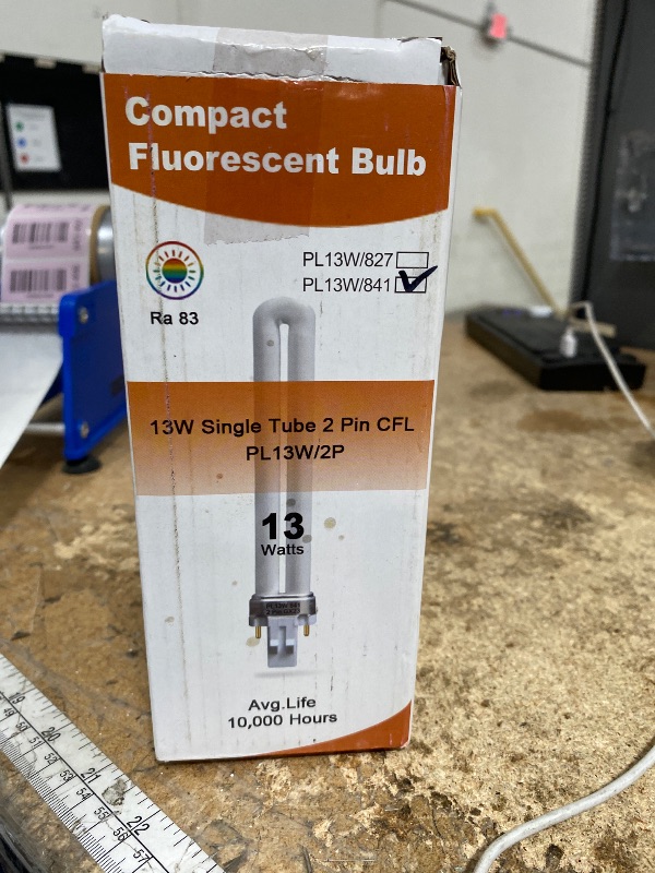 Photo 1 of (6 Pack) 13 Watt Single Tube 2 Pin GX23 Base,PL-13W GX23 4100K Compact Fluorescent Light Bulb, Replaces Philips PLS13W41, Sylvania CF13DS/841/ECO