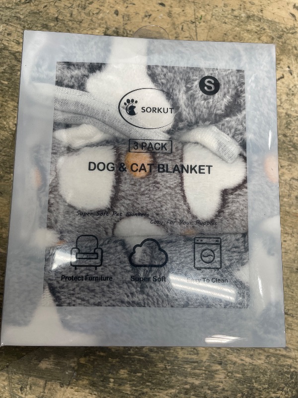 Photo 1 of 1 Pack 3 Puppy Blankets Super Soft Warm Sleep Mat Grey Cute Print Fluffy Fleece Pet Flannel Throw Dog Blankets for Small Dogs Cats,Star&Bone&Love- Small (23"x15")