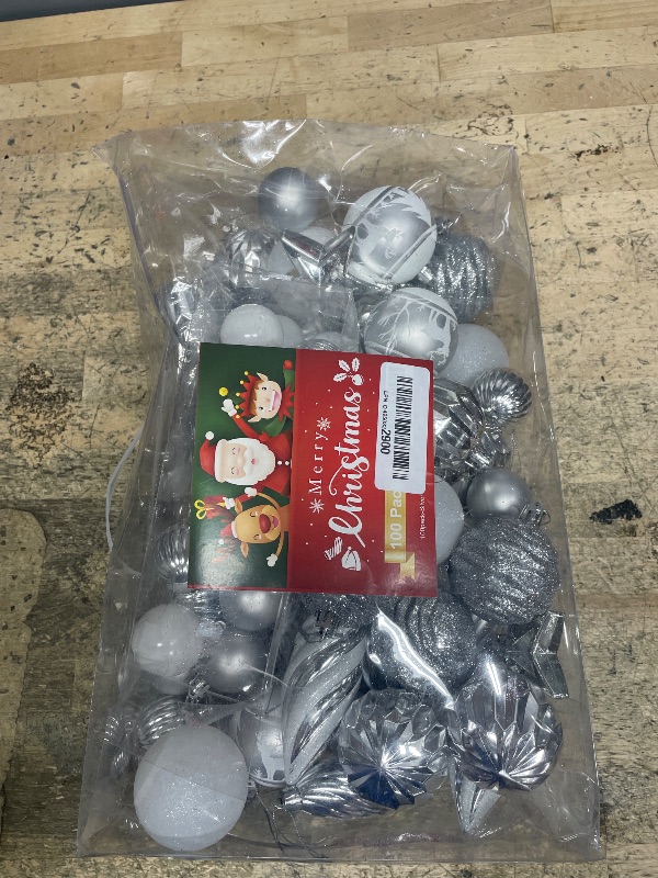Photo 1 of 100ct Christmas Ball Ornaments Set - Assorted Shatterproof Hanging Tree Ornament Set with Reusable Hand-held Gift Package for Xmas Tree Holiday Party and Home Decor (Silver)