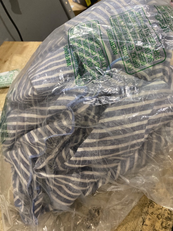 View 3 of (ONLY 1) ***PARTS ONLY***AORISSI 100% French Flax Linen Tablecloths Scalloped Embroidery Rectangle 120Lx60W Inch for Dinners, Parties, Spring, Machine Washable, 10-12 Sets, Blue Stripe(Edges-Blue)