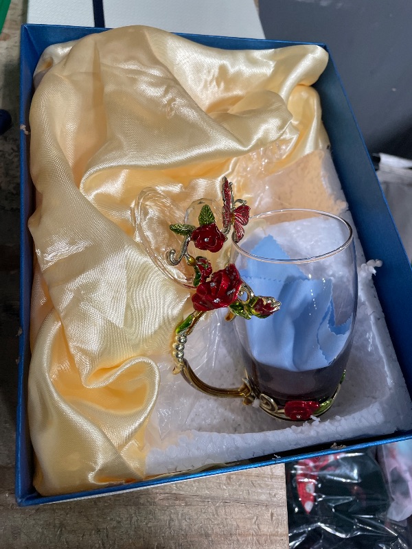 Photo 1 of *ONLY RED GLASS CUP AND LID* BTaT- Floral Glass Tea Cups with Lids, Pack of **1**, Flower Tea Cups, Flower Glass Mug