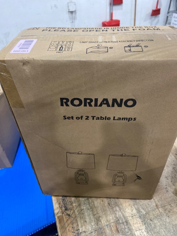 Photo 1 of **FACTORY SEALED** RORIANO Farmhouse Lantern Table Lamps for Living Room Set of 2, Vintage Bedroom Resin Lamp with Dual USB Charging Ports, Rustic Retro Bedside Nightstand Desk Lamp, 4 Bulb Included