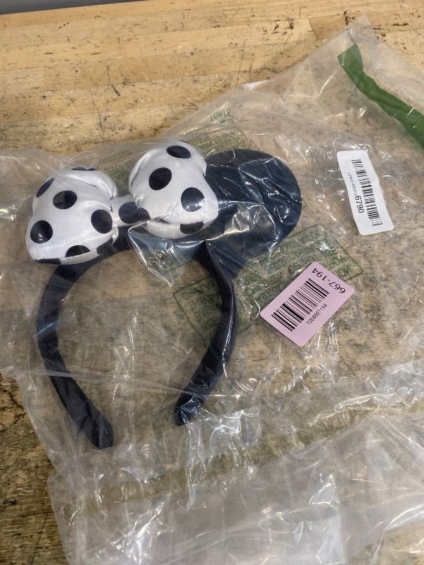 View 2 of (Missing one ear)......JIAHANG 3D Polka Dot Velvet Mouse Ear Hair Bow Headband,Amusement Photography Headband, Fashion Headwear for Women Girls (3D satin white)