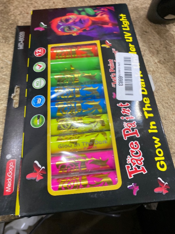 Photo 1 of 12 PCS Glow Face Body Paint, Glow In The Dark Under UV Black Light Sticks Makeup Neon Face Painting Kits for Adult Halloween Festival Accessory Glow Party Supplies