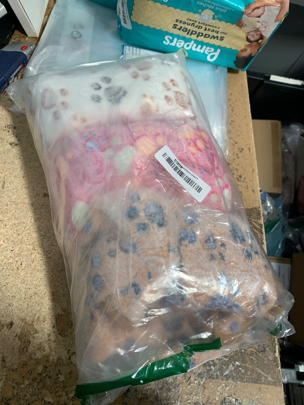 Photo 1 of 1 Pack 3 Blankets Super Soft Fluffy Premium Fleece Pet Blanket Flannel Paw Printed Throw for Dog Puppy Cat (Large 41x31'', Brown, Pink, White)