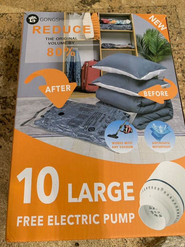 Photo 1 of **Missing pump**10 Large Vacuum Storage Bags with Electric Pump, Space Saver Bag for Clothes, Mattress, Blanket, Duvets, Pillows, Comforters, Travel