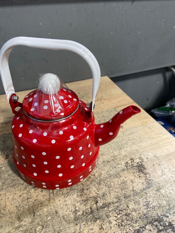 Photo 1 of 1.8Quart Vintage Enamel Tea Kettle Stovetop for Kitchen,Small Tea Pot for Stove Water Kettle with Red White Spots,Hot Water Teapot Coffee Pot for Gas,Induction,Electric,Housewarming Gift(No Whistling)