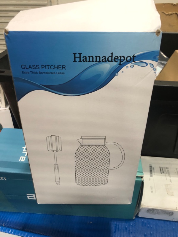 View 2 of (MISSING LID ) Hannadepot Glass Pitcher, 3.5L/118 oz Glass Water Pitcher with Lid and Spout, Heat/Cold Resistant Borosilicate Glass Water Carafe for Coffee, Juice and Homemade Beverage