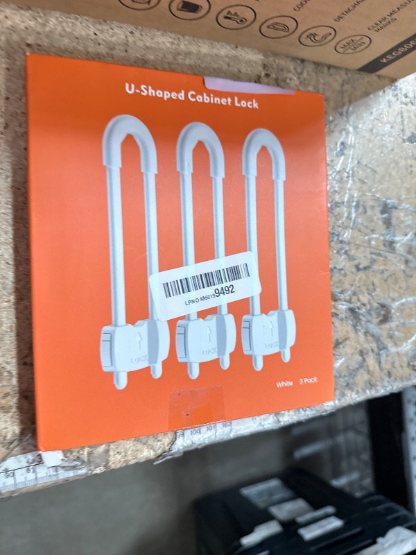 Photo 1 of (3 pack white) 4 button Cabinet Locks, U-Shaped Proofing Drawers Safety Child Locks Adjustable, for Wardrobe,Kitchen,Bathroom,Drawer,Fridge,Cupboard Doors Knobs & Handles