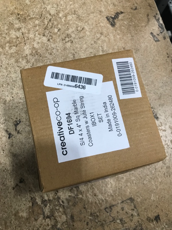 Photo 1 of *** only 3***      Creative Co-Op Square Marble Coasters with Jute String, Brown (Set of 4 Pieces)