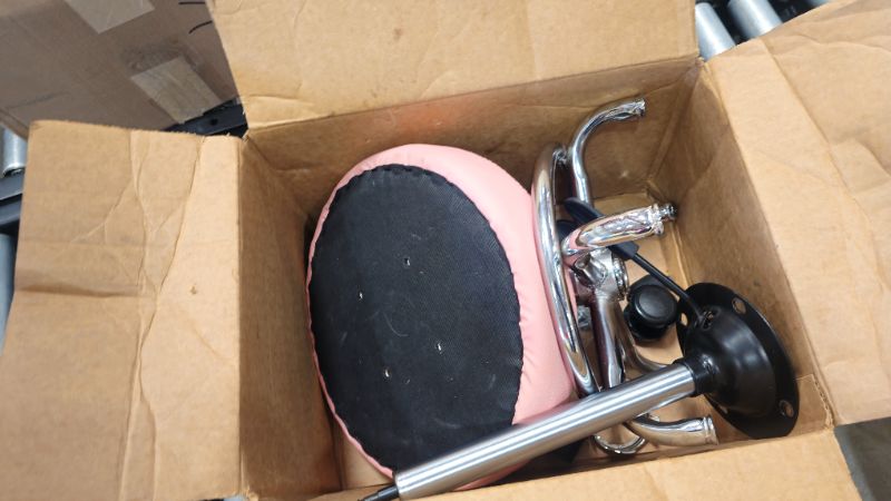 Photo 1 of ***PARTS ONLY***KKTONER PU Leather Round Rolling Stool with Foot Rest Swivel Height Adjustment Spa Drafting Salon Tattoo Work Office Massage Stools Task Chair (Pink)