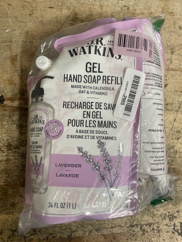 Photo 1 of ***MISSING PARTS***
J.R. Watkins Gel Hand Soap Refill, Moisturizing Hand Wash, Formulated with Plant-Based Cleansers, Alcohol-Free, Cruelty-Free, Lavender, 34 Fl Oz, 2 Pack