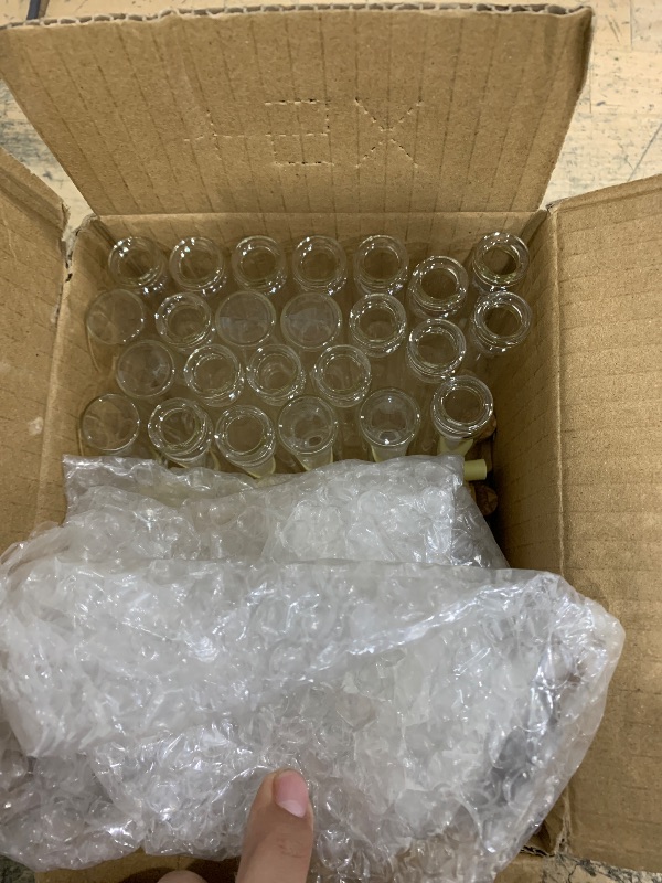 Photo 1 of Vynium 24 Set Wedding Match Holders Bulk,Match Striker Sticker Empty Glass Match Jars with Cork Top, Small Glass Bottles for DIY Organza Wedding Matches Favor Bridal Shower Party Supplies Guests Gift