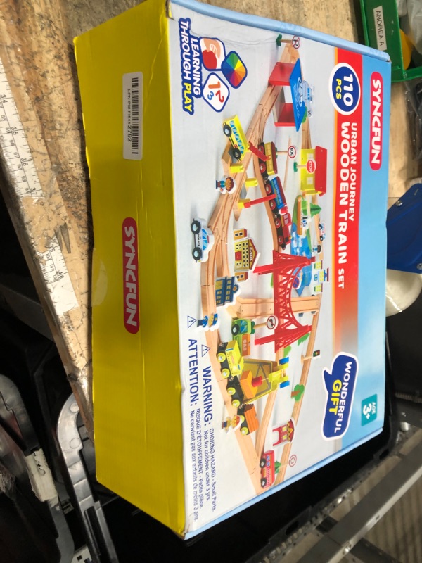 Photo 1 of 110PCS Wooden Train Set - Toy Magnetic Trains with Wooden Track Set for Kids Ages 3-8, City Scene Railway Set, Perfect Christmas Birthday Gift for Grandkids Toddlers Boys Girls