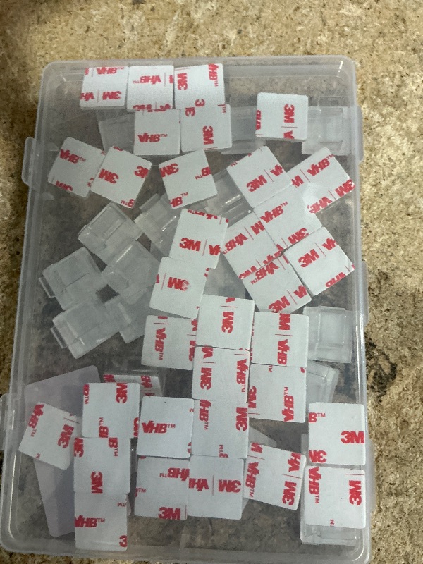 Photo 1 of ***MISSIG PIECES*** KGROTE 60Pcs Christmas Light Clips, Hooks for Outdoor String Lights Clips, Adhesive Cord Organizer Hooks, Sticky Wire Holder for Hanging Christmas Lights, Wall Cable, Fairy Lights (Clear, Medium)