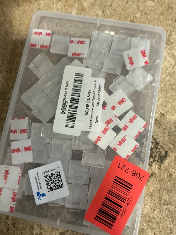 Photo 1 of ***MISSIG PIECES*** KGROTE 60Pcs Christmas Light Clips, Hooks for Outdoor String Lights Clips, Adhesive Cord Organizer Hooks, Sticky Wire Holder for Hanging Christmas Lights, Wall Cable, Fairy Lights (Clear, Medium)