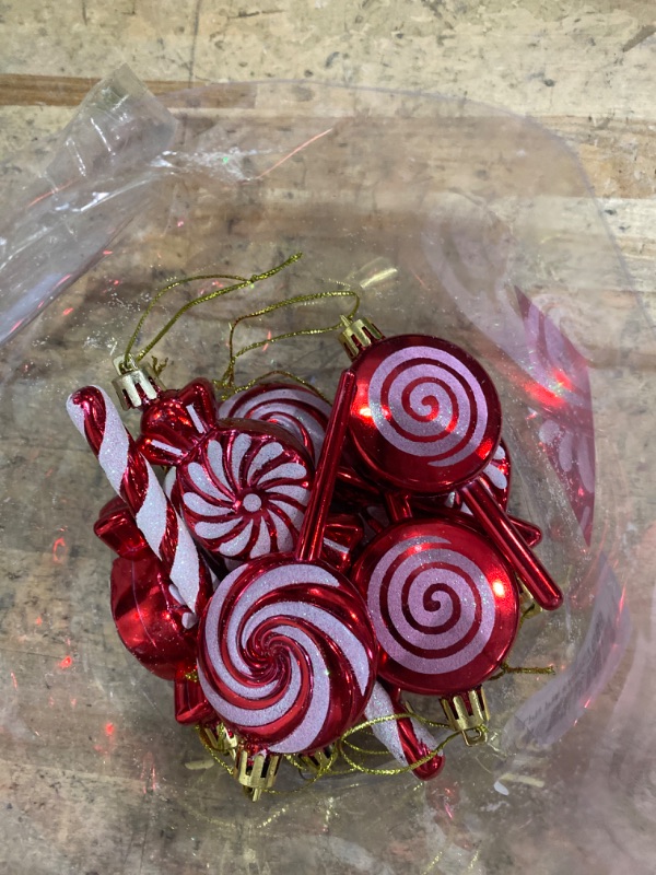 View 2 of 11Pcs Christmas Candy Ornaments Hanging Glitter Candy Cane Christmas Tree Decoration Red Plastic Peppermint Lollipop Ornament with Golden Ropes for Xmas Home Party Decorations