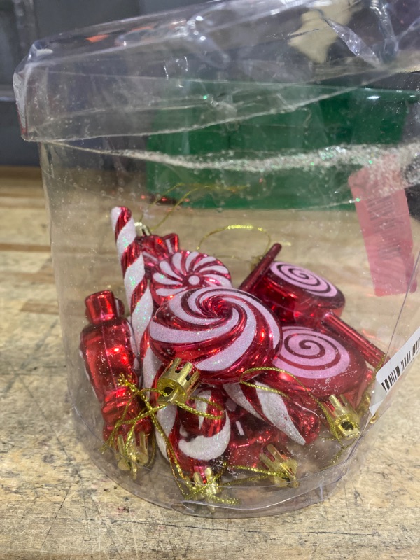 View 3 of 11Pcs Christmas Candy Ornaments Hanging Glitter Candy Cane Christmas Tree Decoration Red Plastic Peppermint Lollipop Ornament with Golden Ropes for Xmas Home Party Decorations