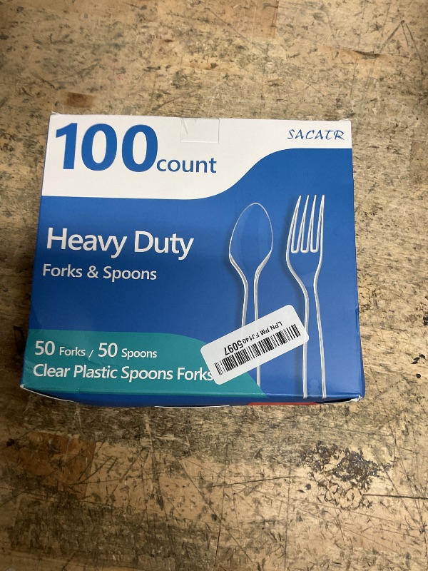 Photo 1 of 100 Count Plastic Silverware Heavy Duty -50 Forks, 50 Spoons, BPA-Free, Heat Resistant, Disposable Plastic Utensils Set, Plastic Cutlery Set, Plasticware Suitable for Party Everyday Use