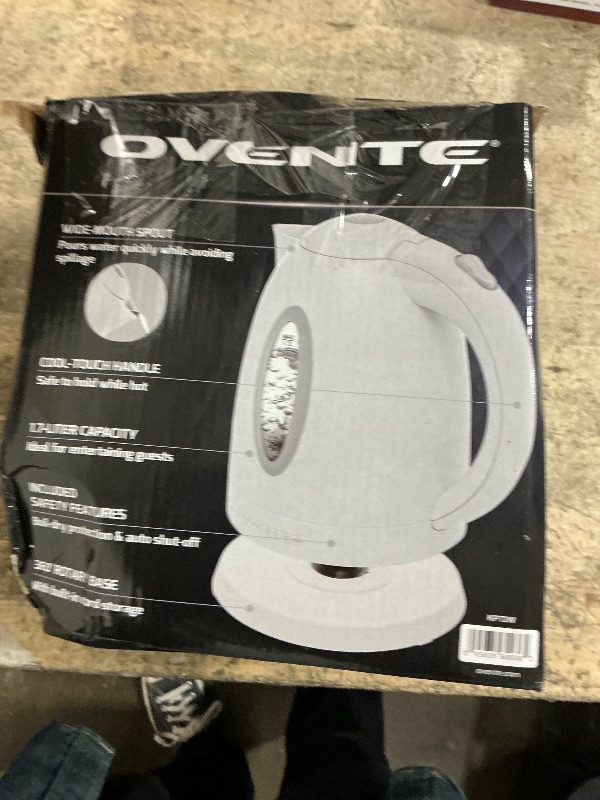 Photo 1 of **FOR PARTS ONLY**
OVENTE Electric Kettle, 1.7L Fast Boiling Water Heater for Coffee or Tea, BPA Free with Water Level Gauge, Auto Shut-Off, Boil-Dry Protection, Indicator Light and Removable Filter, White KP72W