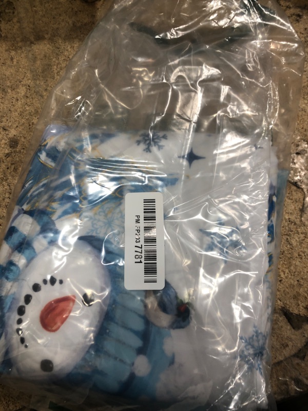 Photo 2 of Horaldaily Christmas Tablecloth 60×84 Inch Rectangular, Blue Snowman Pine Snow Washable Table Cover for Party Picnic Dinner Decor