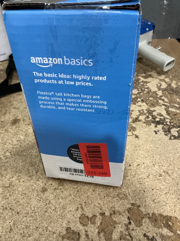 Photo 1 of ***(MISSING BAGS/ NOT A COMPLETE SET)***Amazon Basics 13 Gallon Flextra Strength Tall Kitchen Drawstring Trash Bags, Clean Fresh Scent, Tear Resistant, 10% Post Consumer Recycled, 120 Count