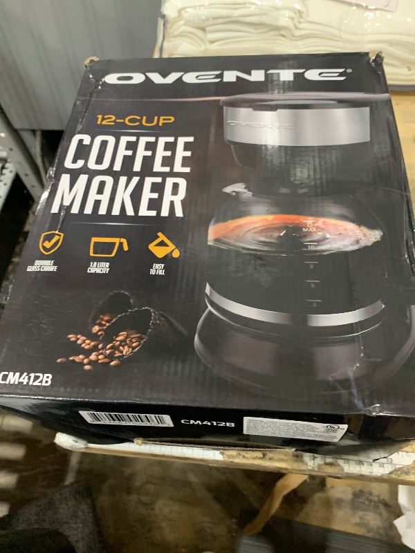 Photo 1 of **PARTS ONLY*** OVENTE 12-Cup Drip Coffee Maker with Borosilicate Glass Carafe, One-Touch Operation Machine, Anti-Drip System, Reusable Filter and Clear View Water Level Gauge, Ideal for Home or Office, Black CM412B